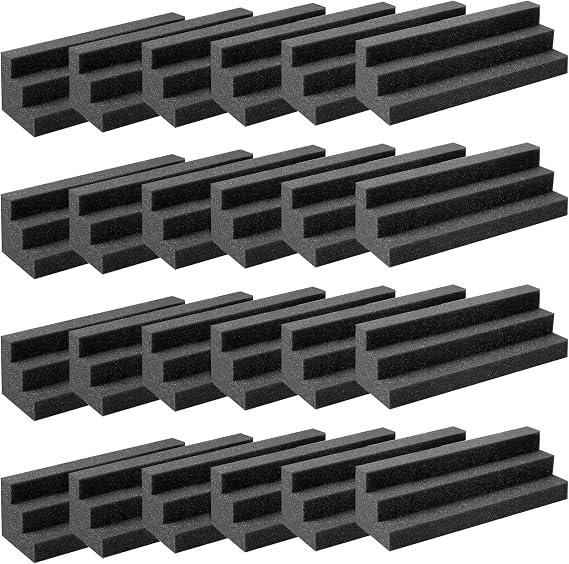 24 Pack Bass Traps Acoustic Foam Panels - 12" X 3" X 3" Bass Trap Acoustic Foam Corner Block- High Density Soundproofing Foam - Acoustic Panels for Home, Studio or Theater