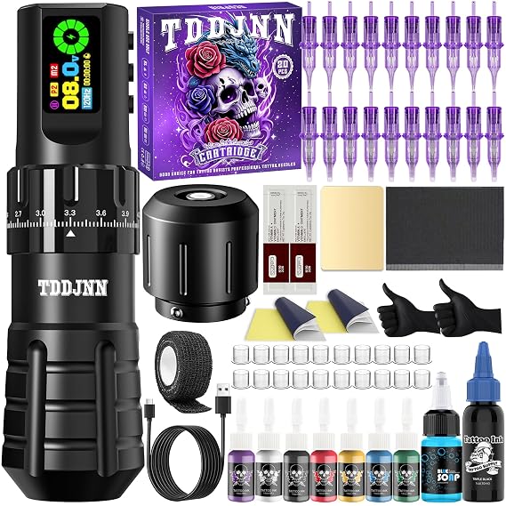 Wireless Rotary Tattoo Pen Kit with Ink and Needles for Beginners