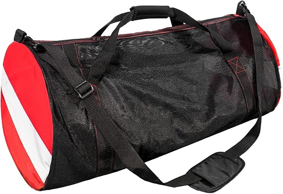 100L Mesh Duffle Bag, Durable Dive Bag for Scuba Diving Equipment | Mesh Beach Bag with Padded Removeable Adjustable Shoulder Strap and Wrap Handle for Diving Snorkeling Beach Swimming Pool