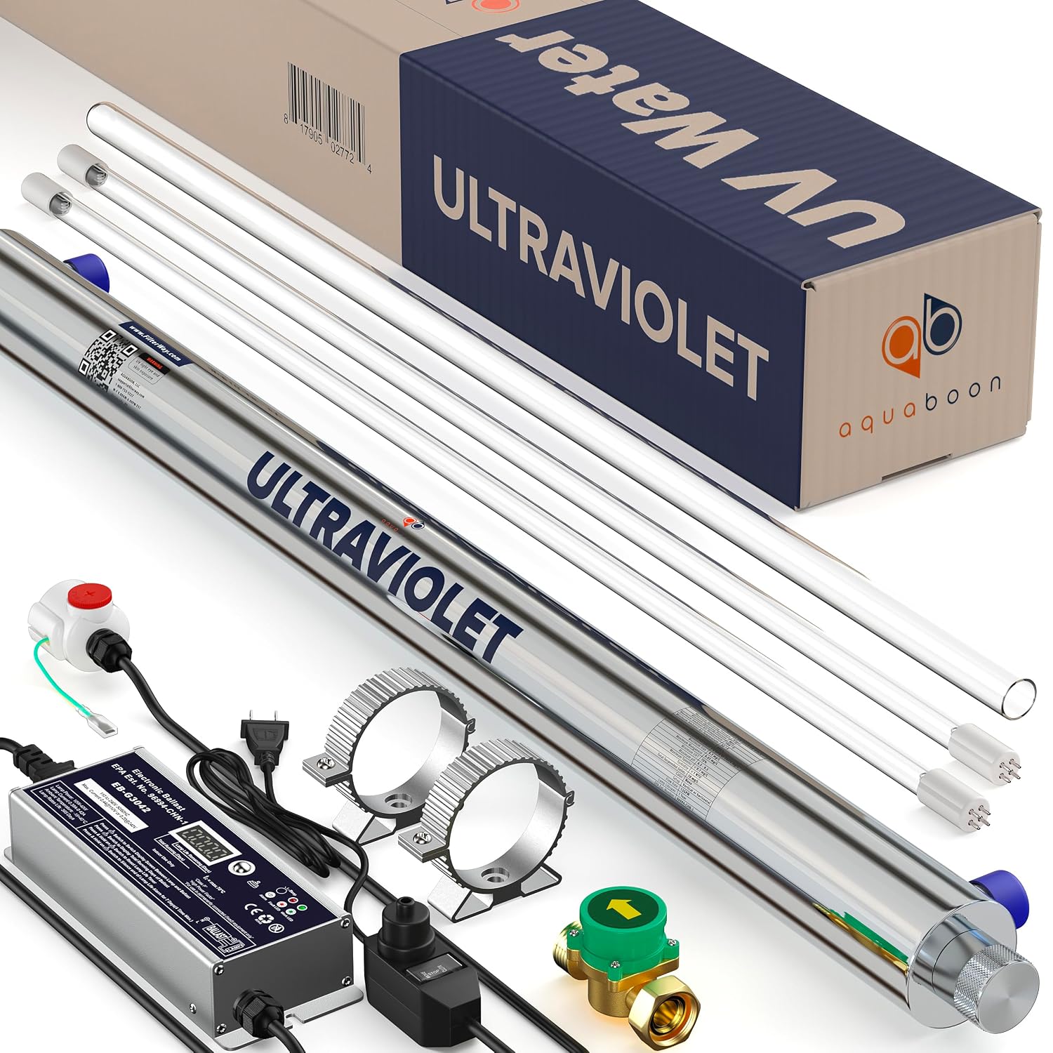UV Water Purification System 55W, 12 GPM - UV Water Filter with Intelligent Flow Sensor Switch - Whole House UV Water Purifier Ensuring Water Purity - UV Light for Well Water  1 Extra Lamp