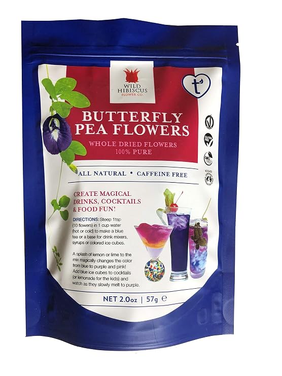 Wild Hibiscus Butterfly Pea Flowers, 2 Ounce | Whole Dried Flowers | 100% Pure & Natural | Caffeine Free Herbal Tea | Vibrant Blue Botanical Flowers for Tea, Cocktails, Lemonade & Culinary Uses