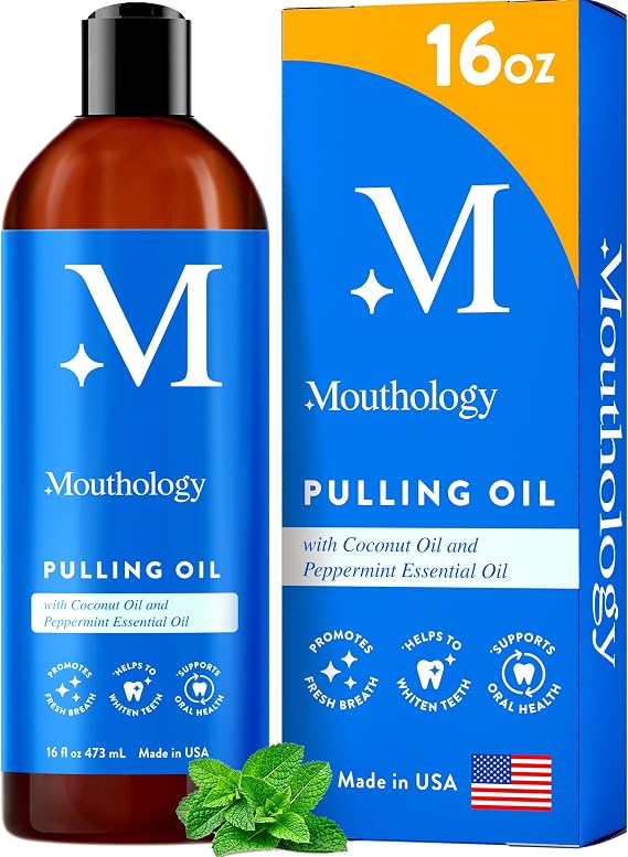 Mouthology Coconut Oil Pulling for Teeth and Gums 16oz (Made in USA), Whitening Pulling Oil Coconut Mint Mouthwash for Fresh Breath Ayurvedic Oil Pulling Mouth Gum Health Oral Care
