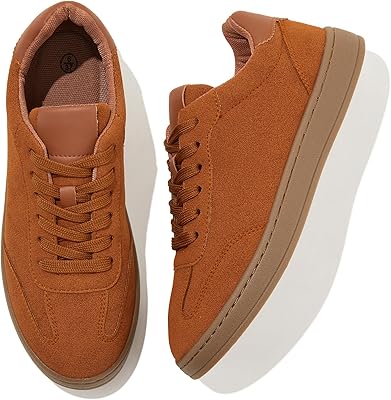 Adokoo Women's Fashion Sneakers Suede Black Grey Brown Casual Shoes Tennis Low Top Lace Up Sneakers for Women