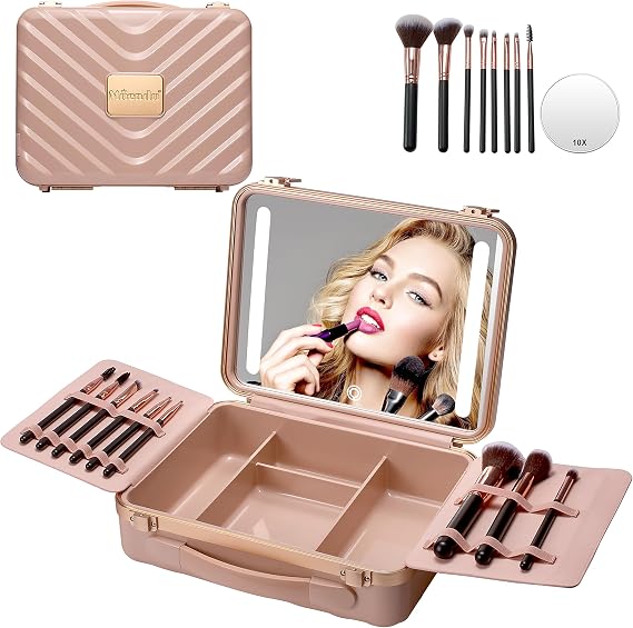 Mocado Travel Makeup Case with Mirror, Makeup Box with Brushes Divider