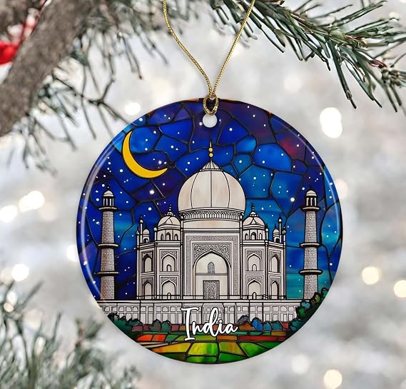 India Ornament, Taj Mahal Nile Night Sky Christmas Ornament Stained Glass, Gift For India Lover, Keepsake Travel India, Vacation Keepsake Gift, Travel The World Ornament Printed on Both Sides