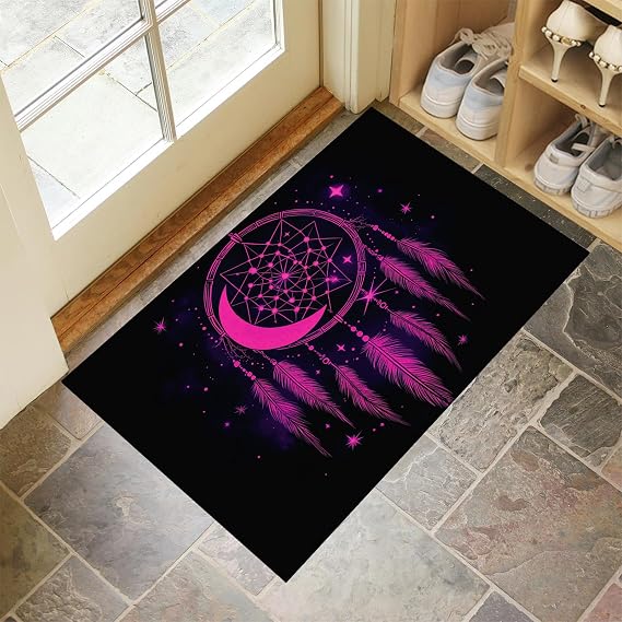 Door Mats Indoor - Doormat Home Decoration Welcome Floor Mat, Dream Catcher Washable Door Matts Indoor, Heavy Duty Non-Slip Entrance Mat, Absorbent Front Door Mat Moon Star Dream Catcher - Black 40X