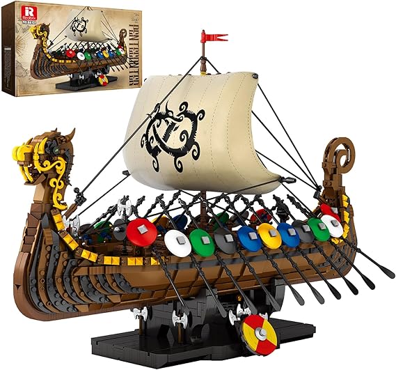 Reobrix Viking Pirate Ship Model Building Set, Medieval Viking Ship Kit 66101 with Herd Sails and Shields, Gifts for Men Adults Teens, Viking Decor for Office Room, 2547PCS