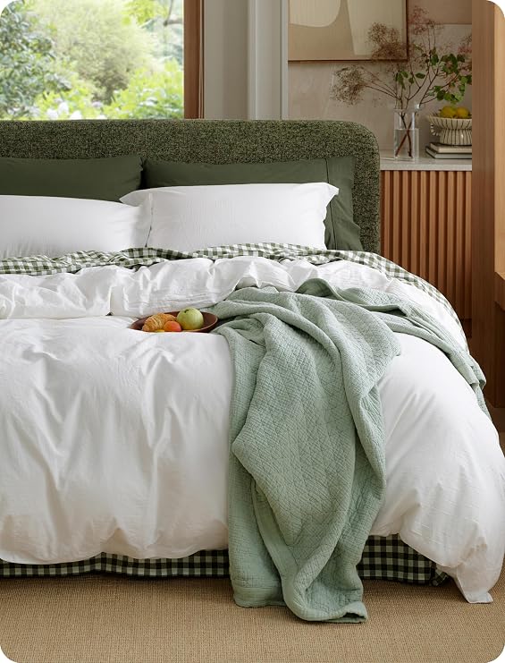 Bedsure PureWoven 100% Washed Cotton Duvet Cover Set, Oversized King, 3-PC