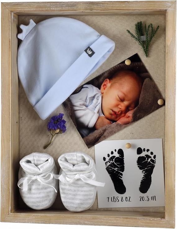 11 x 14 inch Shadow Box, Picture Frame Case with Linen Background, Displays Memorabilia Awards Medals Photos Memory, Shatter-Resistant Glass, Solid Wood in Rustic Farmhouse Grey