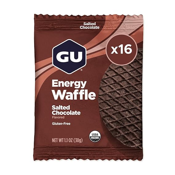 GU Energy Stroopwafel Salted Chocolate Sports Nutrition Waffle, Caffeine-Free, Gluten-Free, and Kosher dairy, On-the-Go Energy for Any Workout, 16 Count