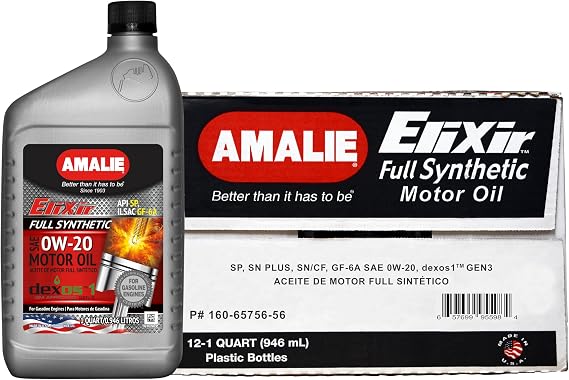 AMALIE Elixir 0W-20 dexos1 Full Synthetic Motor Oil (160-65756-56) 1 Quart Bottle, Pack of 12 | Made in USA