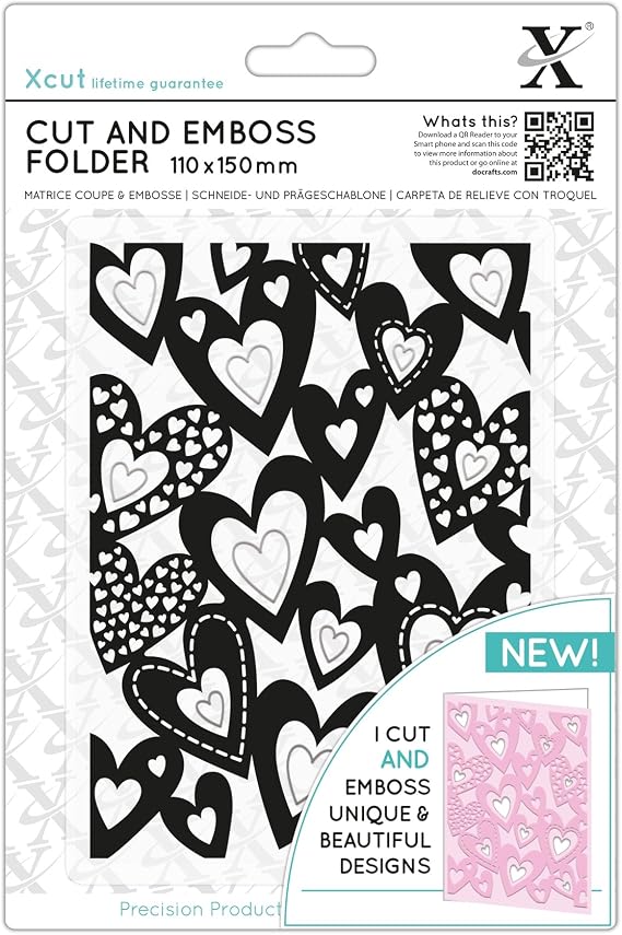 Xcut 110 x 150mm Cut &amp; Embossing Folder, Multi Hearts, Crafting Supplies, Card Making, Scrapbooking, Textured Craft Creative Designs, Stamp Pads, Die Cutting, Embossing Tools &amp; Supplies