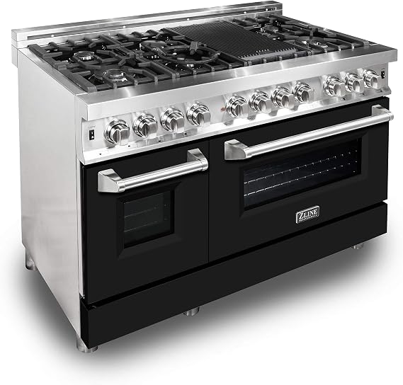 ZLINE RA-BLM-48 48 Inch Dual Fuel Range with 7 Burners, 2 Ovens, Black Matte Doors