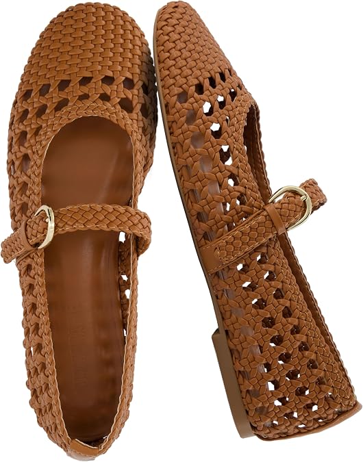 CUSHIONAIRE Windsor Woven Womens Flats with Adjustable Strap Comfortable Mary Jane Ballet Flats for Women