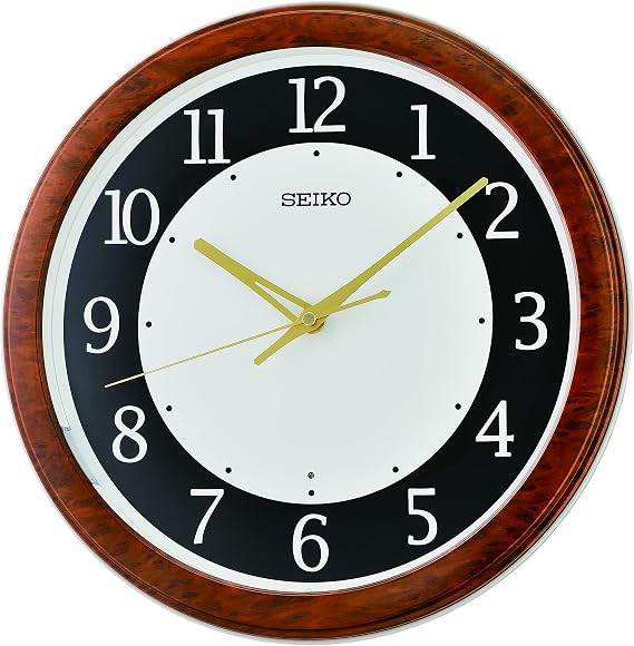 SEIKO Hi/Lo Luminous Wall Clock, Brown and Black