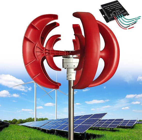 12000W Wind Turbine 12V/24V/48V 5 Blade Wind Vertical Generator 3 Phase AC Permanent Magnet Generator Wind Turbine Kit with Controller, for Home/Terrace/Chalet/Motor Home,Red-12V