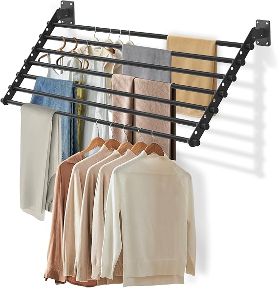 Wall Mounted Clothes Drying Rack 28 Inch Foldable Laundry Drying Rack for Wall Mount, Space Saving Indoor Drying Rack for Clothes, Compact & Sturdy Design