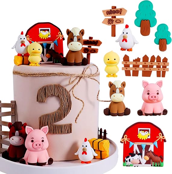 JeVenis Farm Animal Cake Topper Sheep Cow Pig Birthday Cake Decoration | Farm Animal Cake Topper Decoration Sheep Cow Pig Cake Decoration for Farm Animal Baby Shower Birthday Party Decorations
