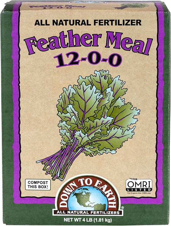 Down To Earth All Natural Fertilizers Organic Feather Meal - 12-0-0, 4 lb | Slow Release Nitrogen Plant Food for Green Growth, Pumpkins, Cabbage, Kale, Tomatoes, Heavy Feeders, Vegetable Gardens