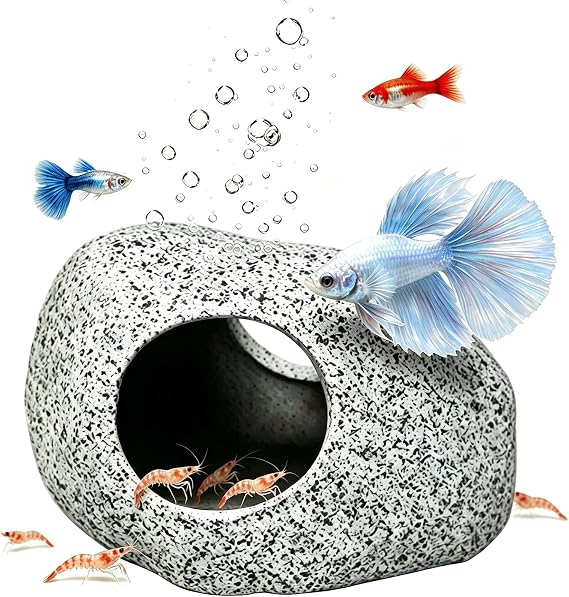 Ceramic Fish Tank Hideout Cave for Betta Fish & Shrimp