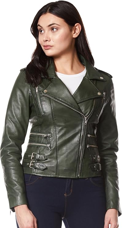 Mystique' Ladies Real Leather Jacket Black Designer Biker Motorcycle Style 7113
