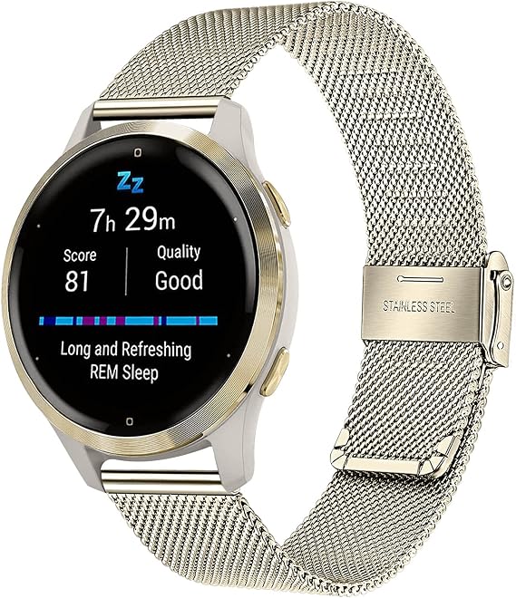 TRUMiRR Replacement for Garmin Venu 3S/Venu 2S/Vivoactive 4S/Vivomove 3S/Forerunner 265S Bracelet 18 mm Metal Mesh Stainless Steel Watch Strap Replacement Strap for Fossil Women's Q Venture HR 4