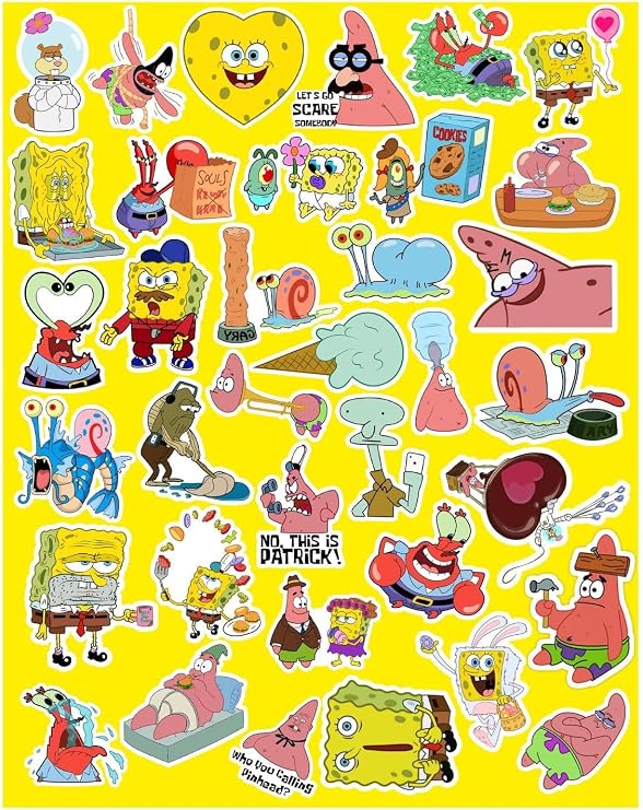 Sünger Bob Kare Şort Seri 4 Sticker Telefon Laptop Notebook Tablet Defter Matara Stiker Etiket