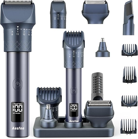 Aesfee 5-in-1 Beard Trimmer for Men, Waterproof Electric Razor & Hair Clippers Set with 20 Precision Dial Lengths, USB-C Charging Dock Shaving Kit