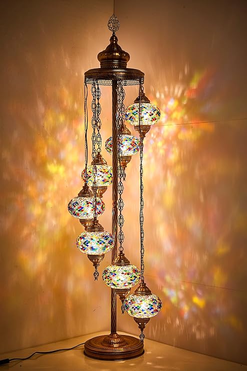 DEMMEX - 7-Globe Turkish Mosaic Floor Lamp, Tiffany-Style Moroccan Standing Lamp for Living Room, Bedroom, Office - 5-Foot Tall, Handcrafted in Turkey, Multicolor2