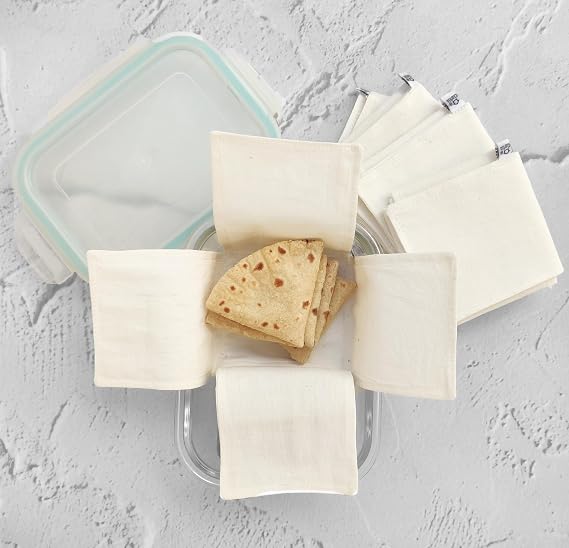 Pack of 5 Cotton Roti Clothes Wrap for Lunch Box or Tiffin. Muslin Cloth for Hot Chapati Wrapping (5)