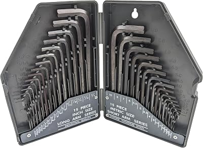 SciencePurchase 30 Piece Hex Key Wrench Set - Includes Popular Inches and Metric Sizes in a Grey Storage Case