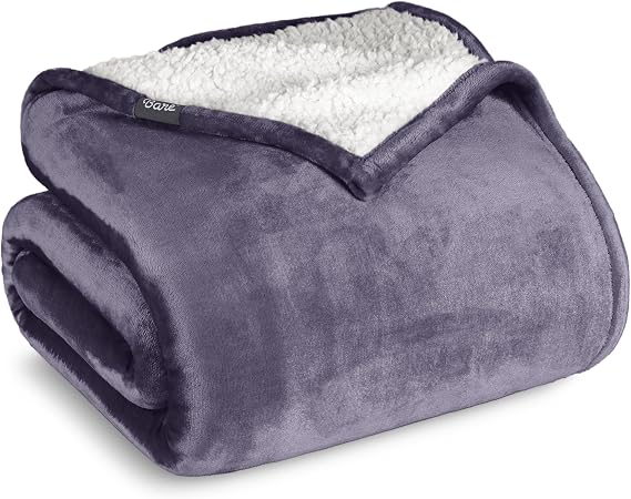 Bare Home Sherpa Fleece Blanket (Twin/Twin XL, Dusty Purple) | Reversible Blanket for Bed, Sofa, and Couch, Warm & Lightweight, Fluffy & Soft