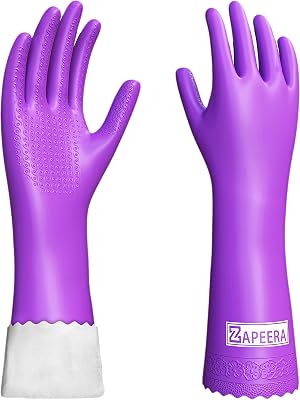Reusable Purple Rubber Dish Gloves, 2 Count, Medium Size, Non-Slip, Durable, Food Safe