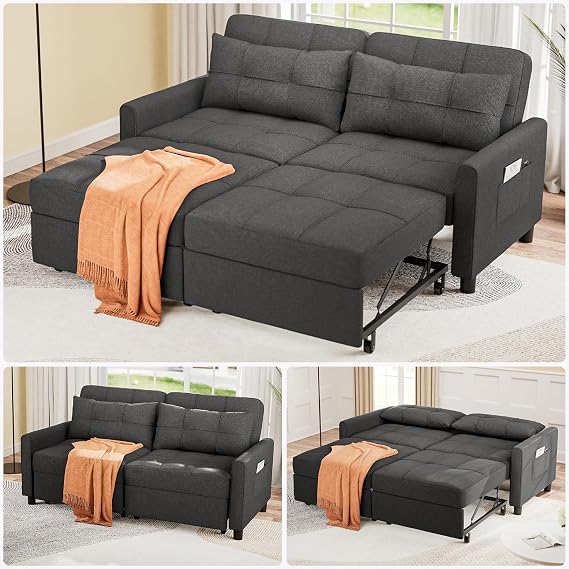 Aiho 54" Sleeper Sofa Bed, Pull-Out Couch, Dark Gray