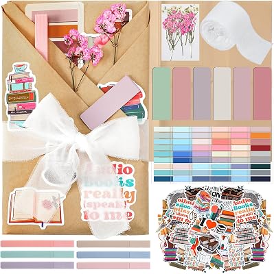 Marspark 6 Set Blind Date with a Book Gift Box Supplies Book Club Lovers Gifts Bulk Including Magnetic Bookmarks Stickers Tags Flowers Bookish Librarian Readers Present for Women MenBabys Breath