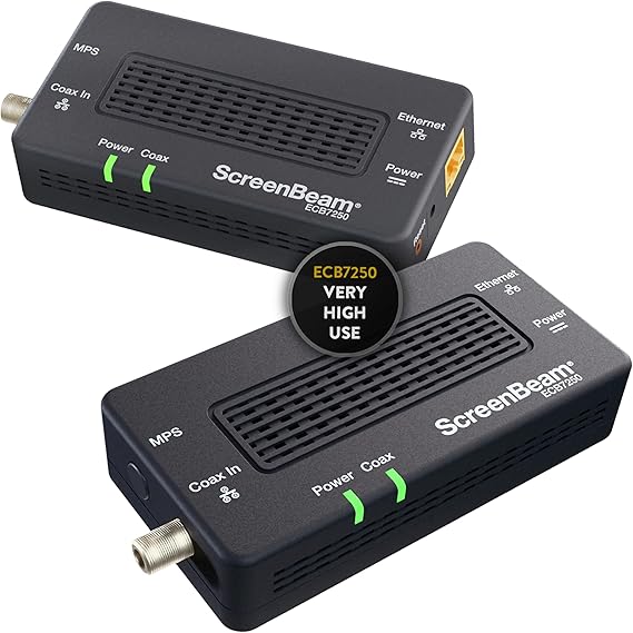 ScreenBeam ECB7250K02 Network Adapter Starter Kit Bonded MoCA 2.5 - Fastest | Ethernet Over Coax Network Adapter for Highest Speed Internet - MoCA Starter Kit for Streaming, Gaming, WFH - Very High Use