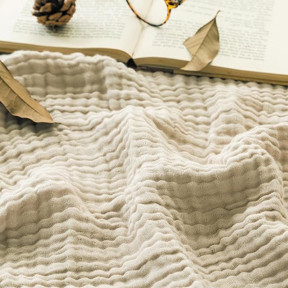 EMME Muslin Blankets for Adults Twin Blanket for Couch Breathable Gauze Soft Lightweight Airy Beige 60" x 80"