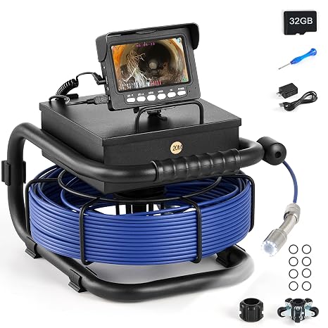 ZELCAN Sewer Camera, Drain Camera 66FT with 4.3 in. LCD Screen, Waterproof IP68 Borescope Plumbing with 12 LED Lights with 5300mAh Battery DVR Recorder, Included 32GB Card