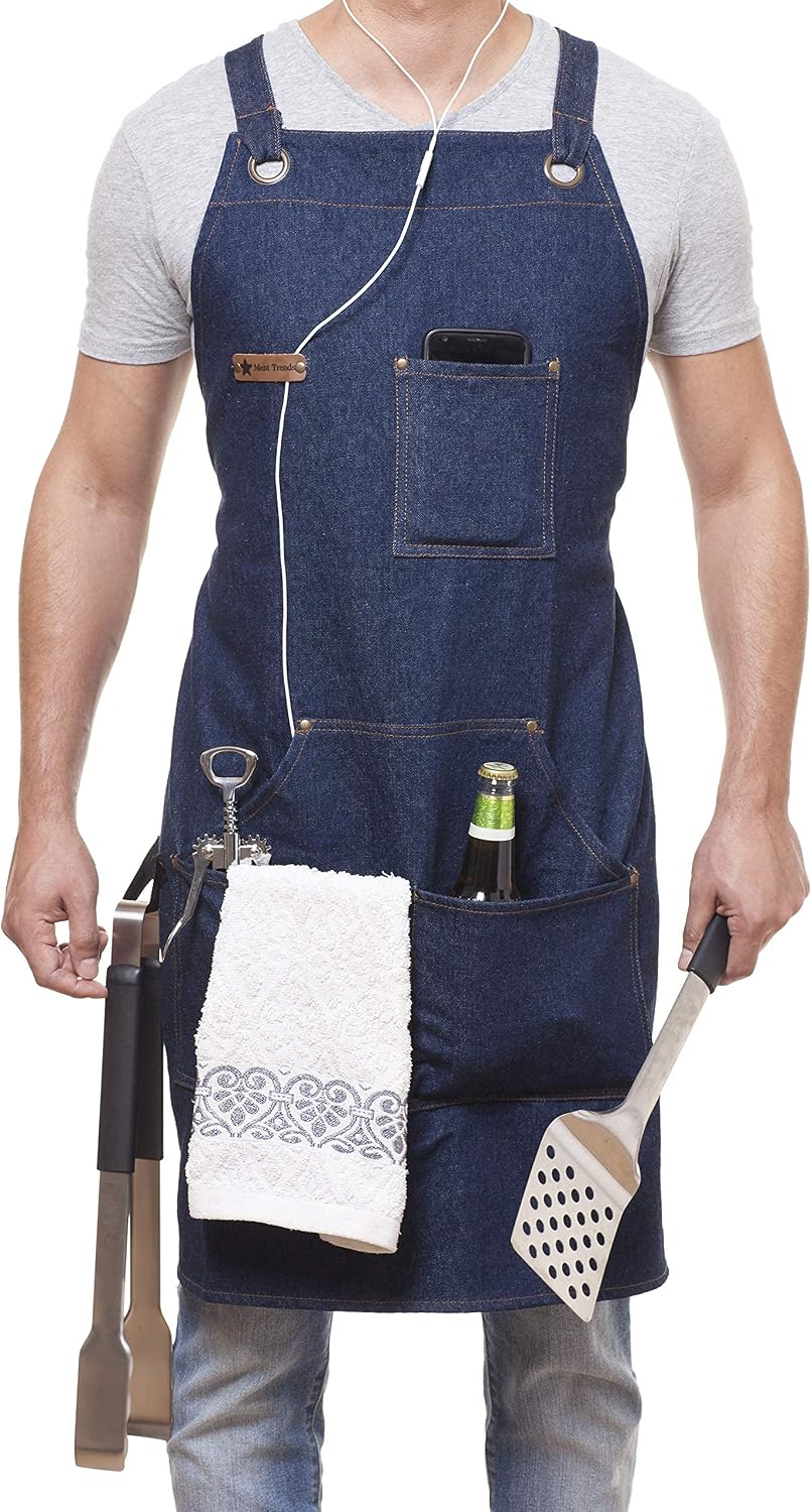 Professional Cooking Apron Designed for Kitchen BBQ Grill  10 OZ Women and Men Bib AdjustableTowel Loop