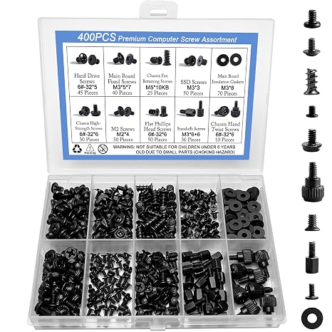 400Pcs Computer Screws Assortment Kit for PC Case/Motherboard/SSD/GPU