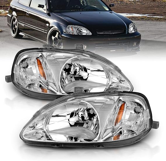 AmeriLite Chrome Replacement Headlights Set For 99-00 Honda Civic - Passenger and Driver Side