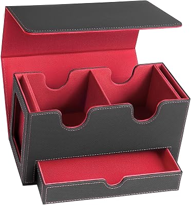 MTG Deck Box with 2 Commander Display,Commder Deck Box Fits 310 Cards,with Dice Tray,Leather Magnetic,Fits for TCG CCG Magic Cards Black Red