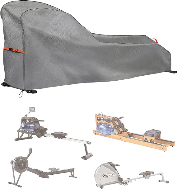 Rowing Machine Cover Waterproof Heavy Duty Outdoor Rower Cover Fits 112" | fits most rowers,UV resistant, dustproof, outdoor gym equipment cover with buckle windproof design, gray with orange straps