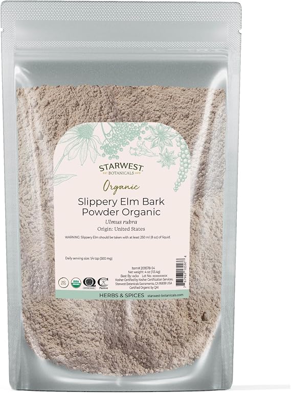 Starwest Botanicals Organic Slippery Elm Bark Powder, Non-GMO - 4 oz Pouch