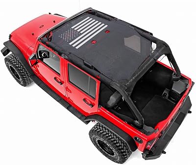 Savadicar Mesh Shade Top Full Sunshade Cover for 2007-2018 Jeep Wrangler JK JKU 4 Door, Provide UV Protection, Durable Polyester, Black