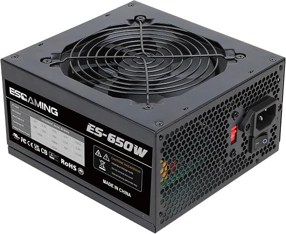 ESGAMING 650W PSU - Non-Modular ATX Power Supply with Auto-Thermally Controlled 120mm Fan and 6+2 Pin Connectors, PFC Protection 115/230V Switch
