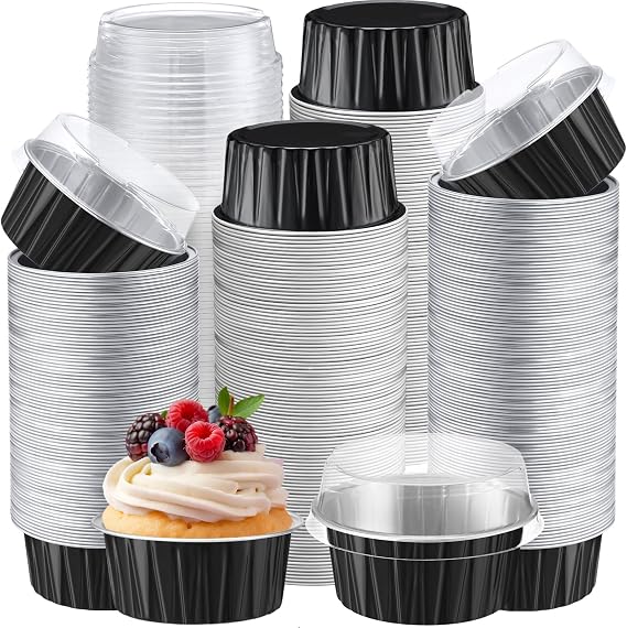 Gejoy 400 Pcs Aluminum Foil Baking Cups with Lids, Classic, Black