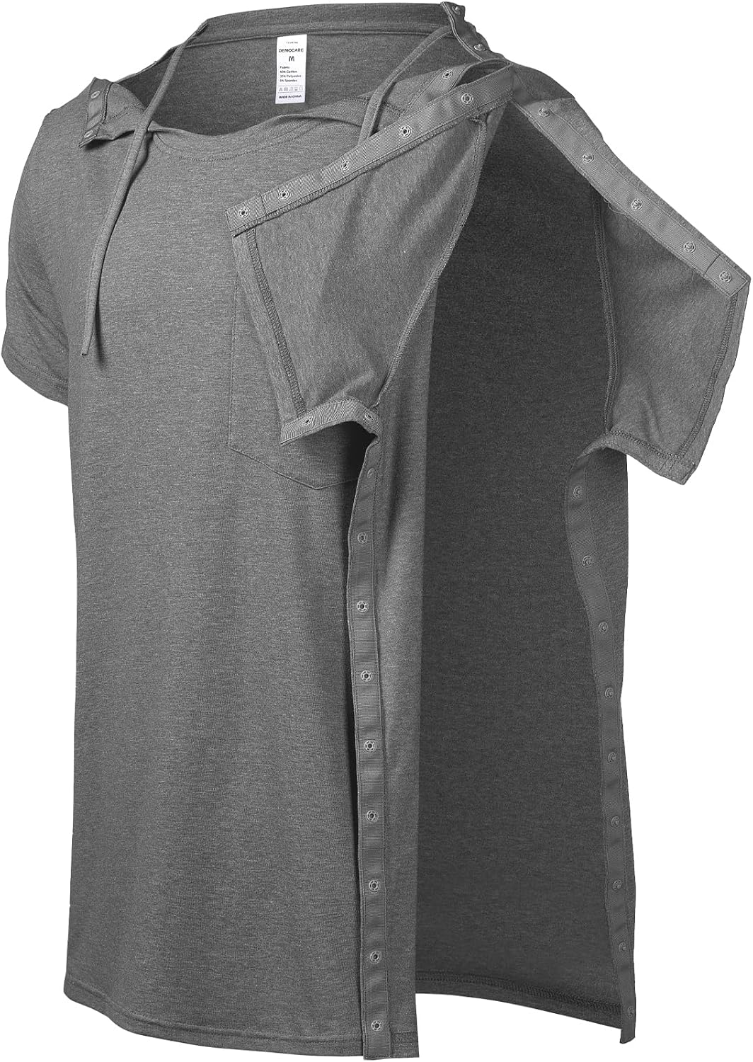 Mens Post Shoulder Surgery Shirts Short Sleeve Adaptive Tops with Snap Closure for Shoulder Recovery Rotator Cuff Surgery