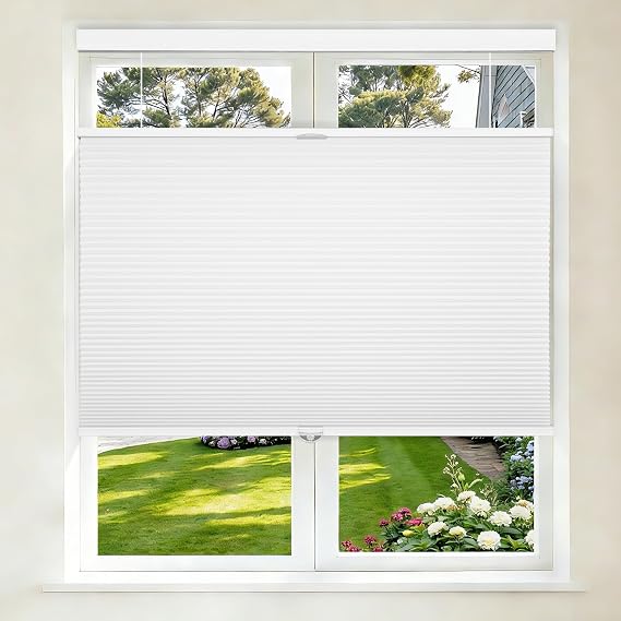 Grandekor Top Down Bottom Up Cellular Shades Cordless, 34" Wx72 H, Pull Down Honeycomb Blinds for Windows Room Darkening Blinds & Shades for Living Room Bedroom, Blackout, White