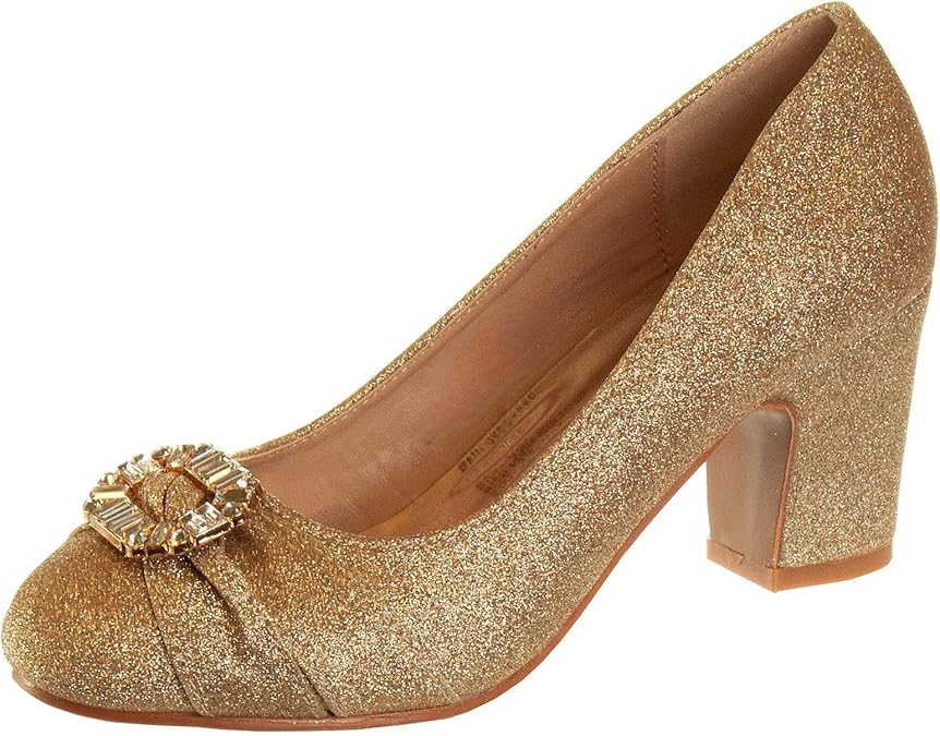Badgley Mischka Closed Toe Heels for Kids Girls Block Heel Dress Shoe Pumps with Crystal Frame Sizes 13-6 Little Kid-Big Kid